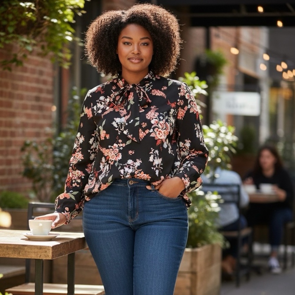 Lane Bryant Black Floral Blouse